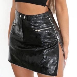 iamgia zipper skirt faux alligator skin leather high waisted rise black textured